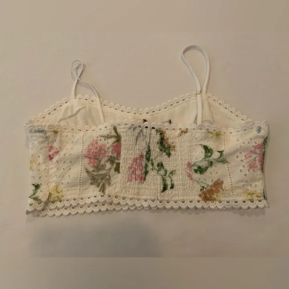 NWT Lulu's Sweet At Heart White Floral Eyelet Smocked Bustier Crop Top XL - Picture 5 of 11